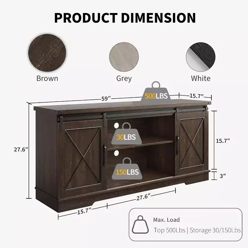 TV Stand for 65 TVs with Sliding Barn Doors, Adjustable Shelf and Storage Cabinet