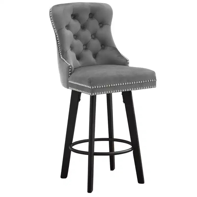 Zeus & Ruta Modern Velvet Swivel Bar Stools Set of 2 with Button Tufted, Rivet Trim & Metal Ring
