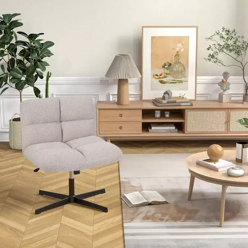Costway Armless Office Desk Chair Modern Swivel Vanity Chair with Adjustable Height Grey/Brown/Beige