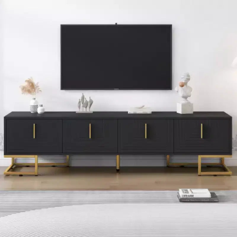 80'' Modern TV Stand with Metal Legs & Gold Handles, Media Console with Cabinets & Adjustable Shelves for Living Room