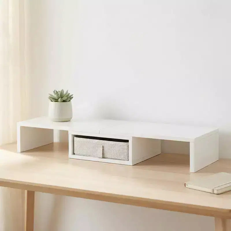 FurnitureR Desk Monitor Riser with Storage Shelf, Adjustable Computer Stand for Laptop or Monitor, Space-Saving Desk Organizer with Fabric Drawer