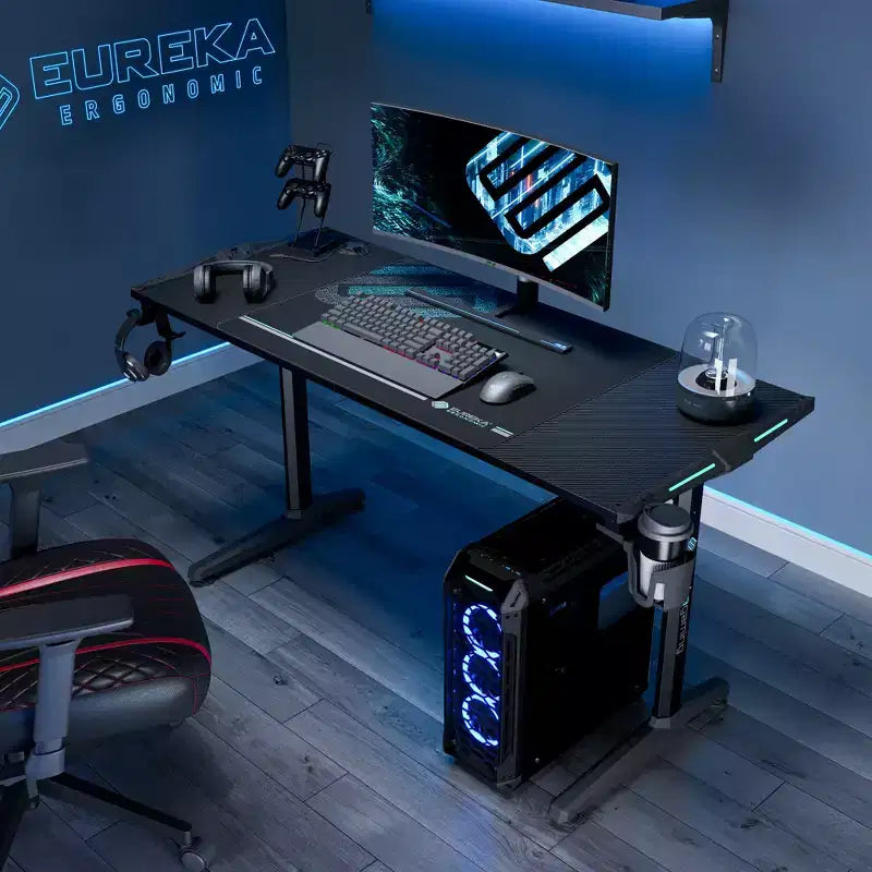 EUREKA ERGONOMIC Gaming Desk with Built-in Accessories,58.27 D x 23.62 W x 31.22 H,Black