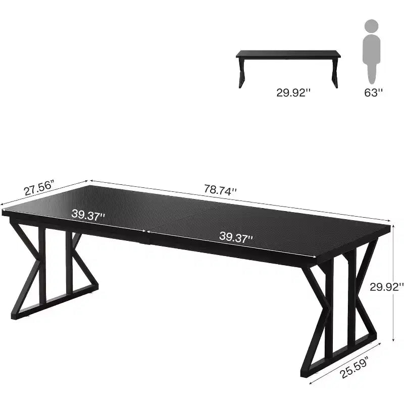 Lantine 78.74-Inch Large Executive Desk, Industrial Home Office Computer Desk, Simple Long Writing Study Table Business Furniture (Black)