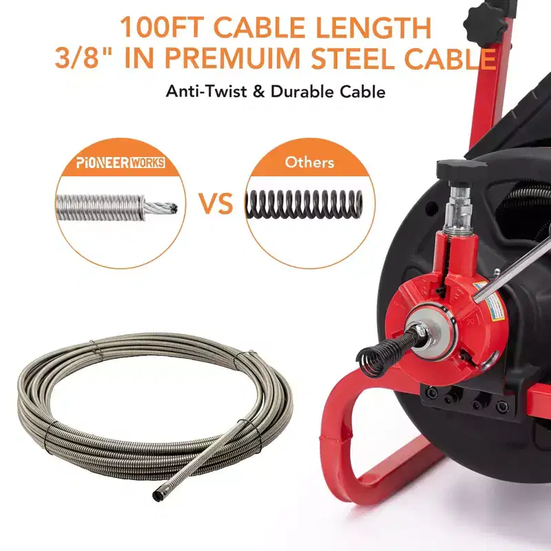 Drain Cleaner Machine, Electric Drain Auger Professional for 1 to 4 Inch Pipes, with 6 Cutters, Glove, Drain Auger Cleaner