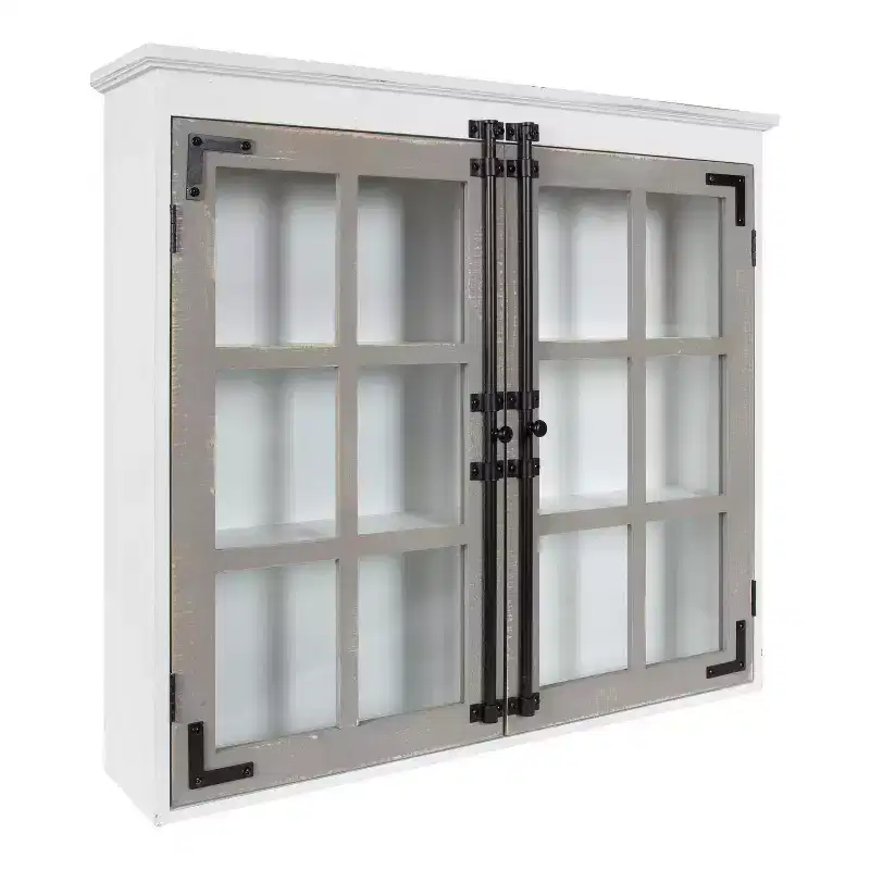 30" x 6.5" x 27.5" Hutchins Decorative Farmhouse Wood Wall Cabinet White/Gray - Kate & Laurel All Things Decor