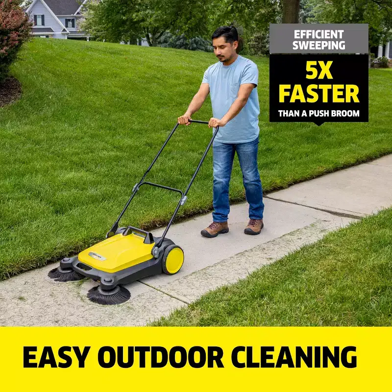 Karcher S 4 Twin Outdoor Broom, Manual Push Sweeper, Heavy Duty
