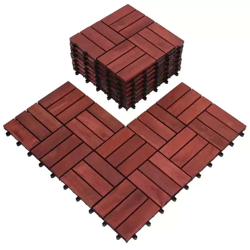Bliss Outdoors Hardwood 12-Slat Interlocking Wood Deck Tiles, Red, Set of 10