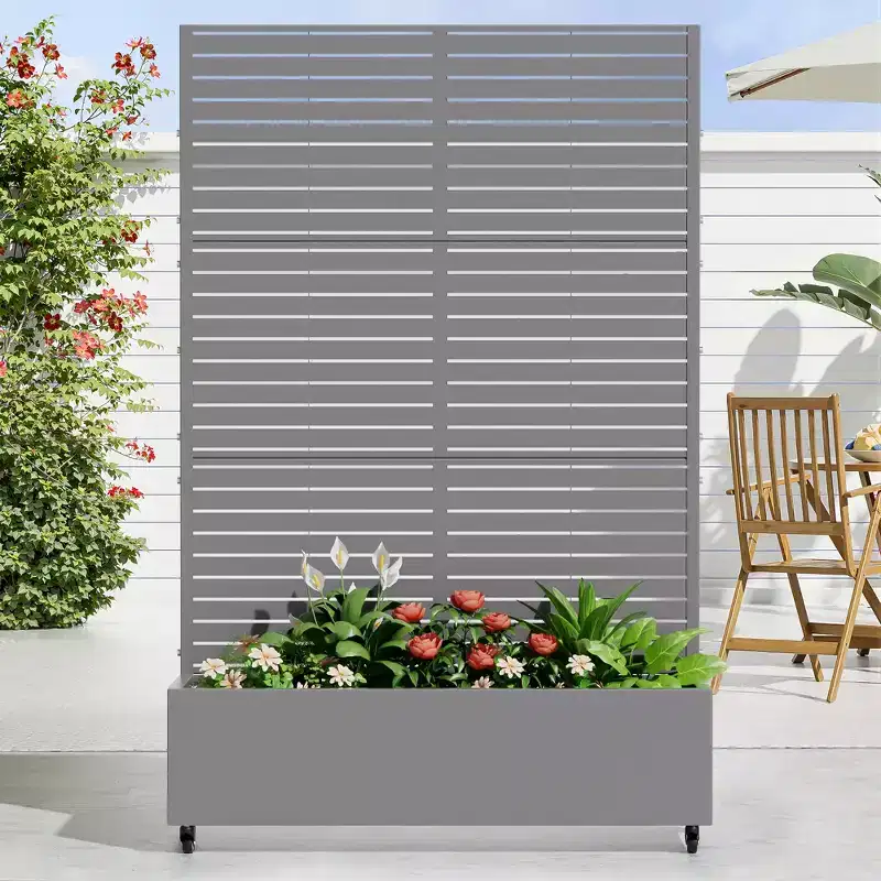 Jardinière MAYEERTY avec treillis, gris fer, style classique à persiennes, ensemble de 3 pièces, 183 x 89 x 41 cm