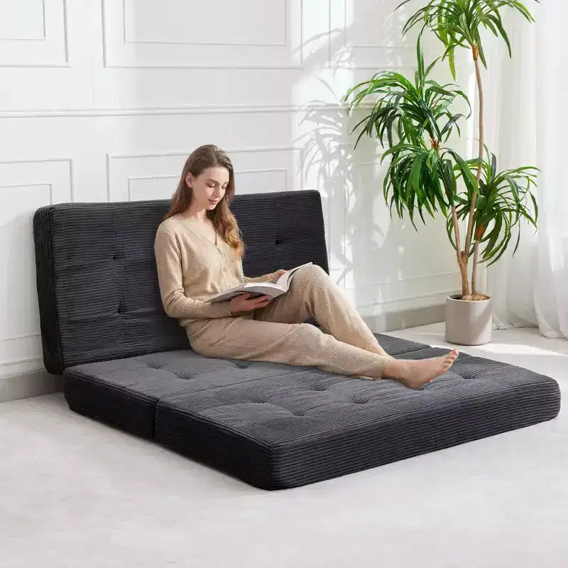 75x54.3 6 Tri-Foldable Foam Folding Mattress, Tufted Corduroy Sofa Bed Floor Guest Mattress, Portable Supportive for Home & Camping