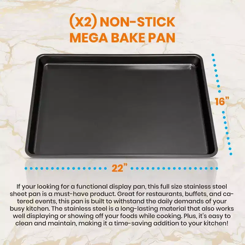 NutriChef Nonstick Cookie Sheet Baking Pan - 2PC Large Metal Oven Baking Tray, Black