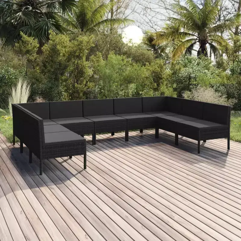 vidaXL Patio Lounge Set Outdoor Sectional Sofa Set Table Poly Rattan Black
