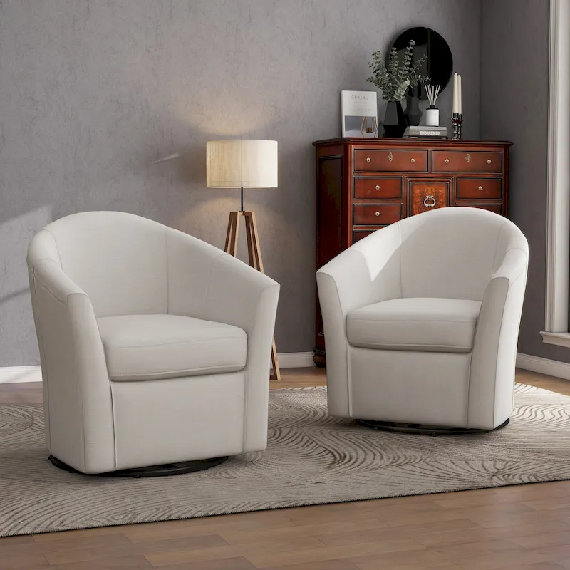 Ensemble de 2 fauteuils pivotants modernes rembourrés de style tonneau, fauteuils d'appoint pour salon