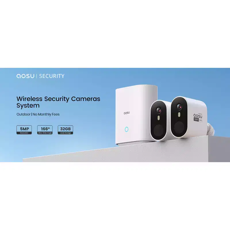aosu 3K 5.0-MP Outdoor WirelessCam System Max with 2 Cameras and 4-Channel Home Station Recorder, C6S2AH11