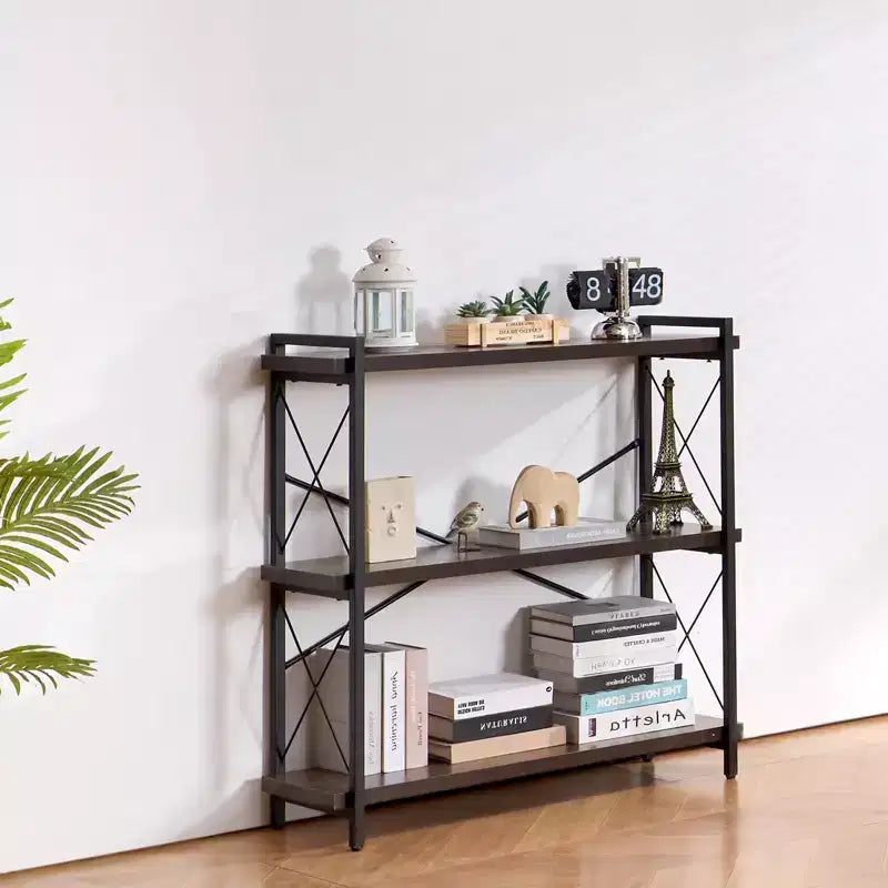 Metal Bookshelf 3-Tier Industrial Open Shelf Bookcase with Heavy Duty Frame 75 lbs Per Shelf Rustic Storage Display for Living Room Home Office
