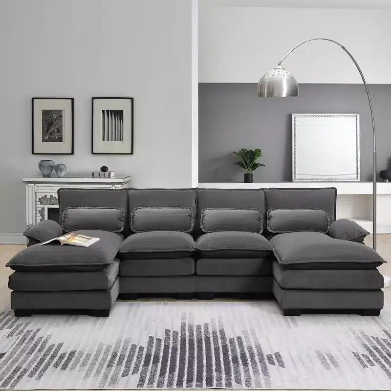 GDFStudio Antonia Chenille 110 U-shaped Sectional Sofa with 2 Chaise Lounge and Pillows