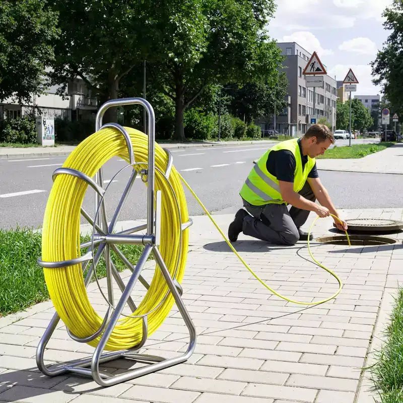 VEVOR Fish Tape Fiberglass, 328FT 6.3MM, Duct Rodder Fishtape Wire Puller with Stand, 1/4-Inch Cable Running Rod, Marked Every 5 Feet, Yellow&Silver