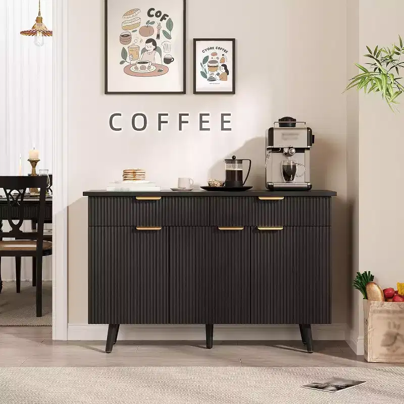 47 Modern Fluted Buffet Cabinet, Sideboard Console Table with 3 Doors 2 Drawers & Adjustable Shelves, Accent Credenza for Dining Living Room
