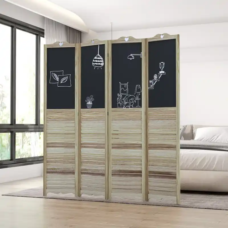 4 Panel Room Divider With Chalkboard Folding Privacy Screen