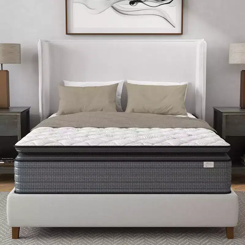 Isabella 14 Inch Hybrid Pillow Top Mattress, Gray+White