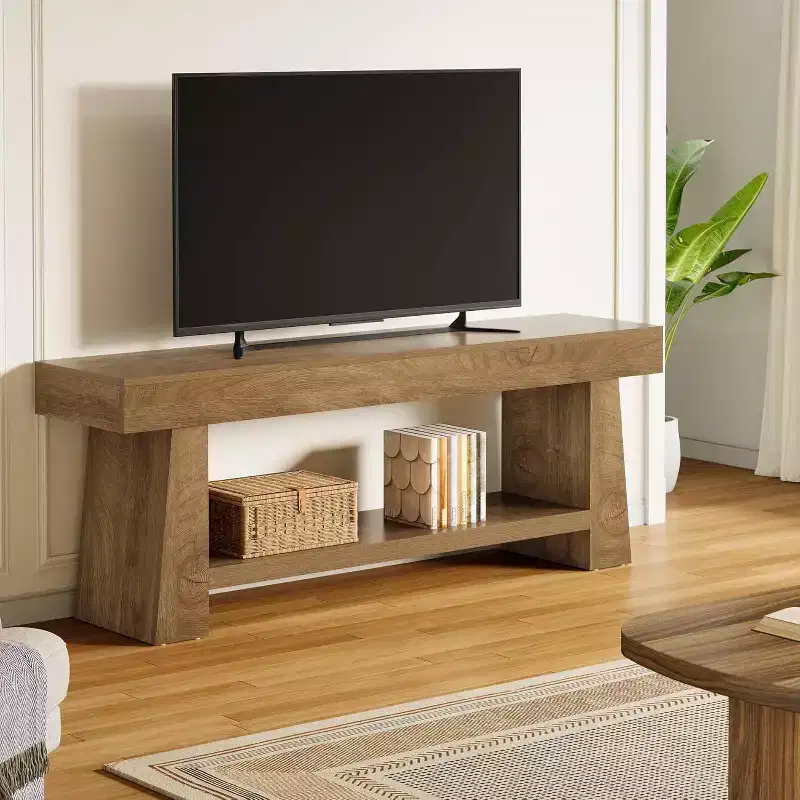 Lantine 63-Inch TV Stand for 55/60/65/70-Inch TVs, 2-Tier Wooden Entertainment Center, Media Console Table for Living Room, Bedroom