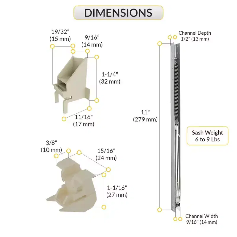 Brixwell 60-102-3 Window Channel Balance 6 To 9 lbs Sash Weight 11 Channel Length With 60-503a Bottom And 60-508a Top Sash Guides Aluminum Finish