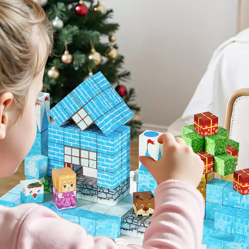 VEVOR Magnetic Blocks, 150 PCS Glacier Castle Set, Magnetic Building Cubes for Kids, STEM Montessori Sensory Toys for Christmas Birthday Gift, Blue