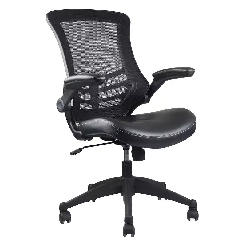 Modern Office Chair Black - Techni Mobili: Swivel, Mesh Back, Padded Flip-Up Arms