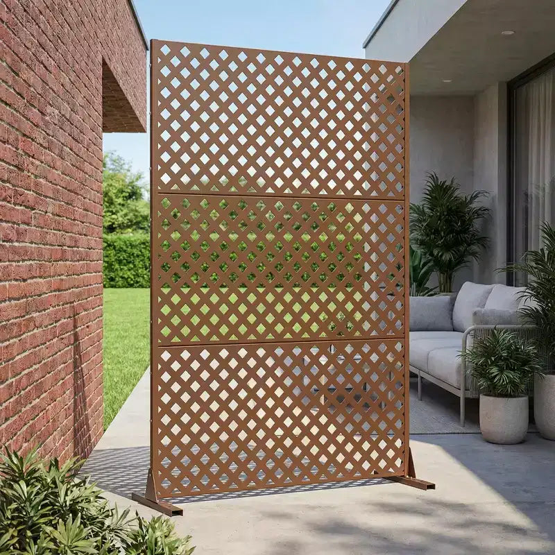 MAYEERTY Laurence Diamond Brown Galvanized Steel Room Divider, 72x47x16, 3-Piece Classic Privacy Screen