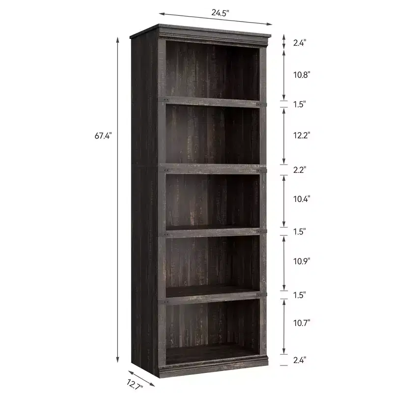 5 Tier Bookcase, Farmhouse Book Shelf with Storage Open Display Bookshelves for Home Office, Living Room, Bed Room