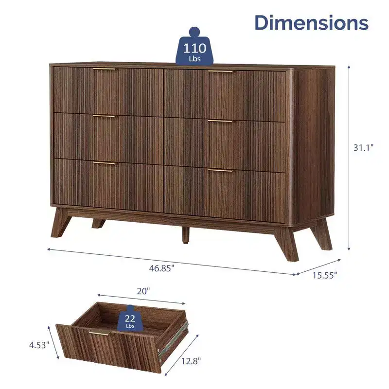 47In. Double Row 6 Drawer Grid Chest Dresser