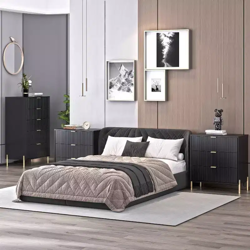Festivo 3pc Modern Elegance 3 Drawer Nightstands and 5 Drawer Chest Set