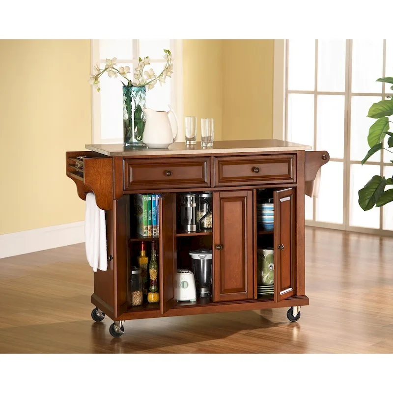 Crosley Stainless Steel Top Classic Cherry Finish Kitchen Cart/Island - 18d x 51.5w x 36h
