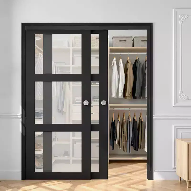 VEVOR Bypass Sliding Door Hardware Kit, 6 ft Aluminum Alloy Dual-Track Bypass Door Hardware, Smooth and Quiet Sliding, Easy to Install, Black