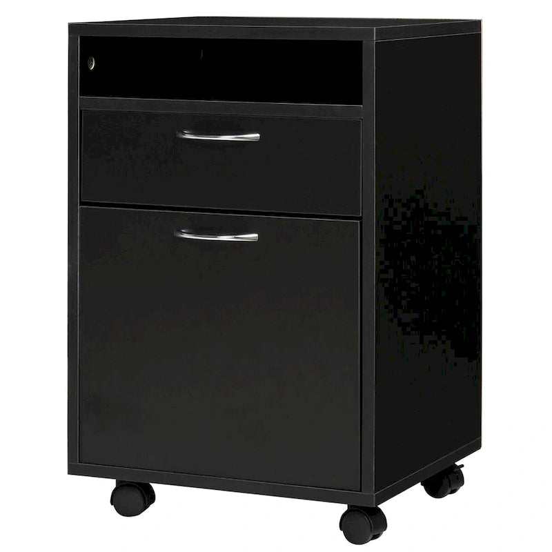 24 Mobile Printer Cart with 2 Drawers, Black