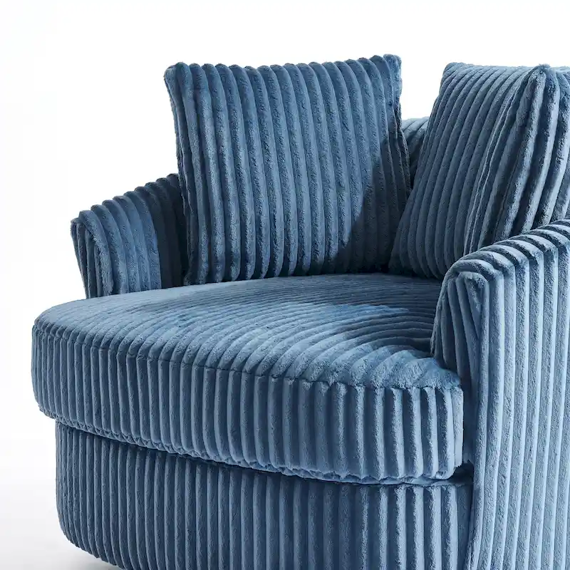 Fauteuil pivotant surdimensionné 43 W en velours côtelé pelucheux avec accoudoirs encastrés