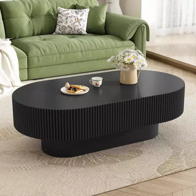 Oval Coffee Table with Fluted Base for Living Room