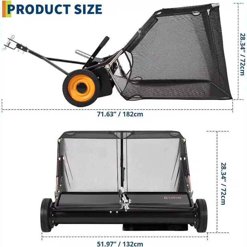 44-Inch Tow Behind Lawn Sweeper for Tractors, Heavy Duty Yard Leaf and Grass Collector, Adjustable Hitch, Ideal for Farm, Backyard, and Garden Cleanup