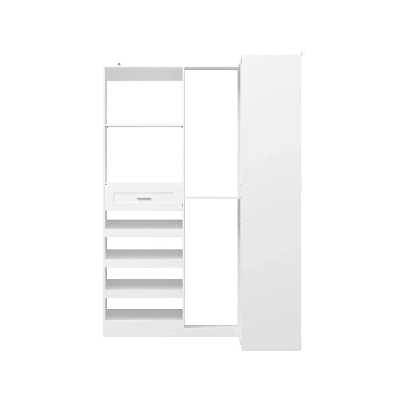 Armoire d'angle avec 2 tringles, un porte-pantalons et un meuble de rangement pour chaussures