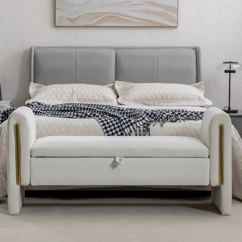 Velvet Storage Bench with Metal Trim