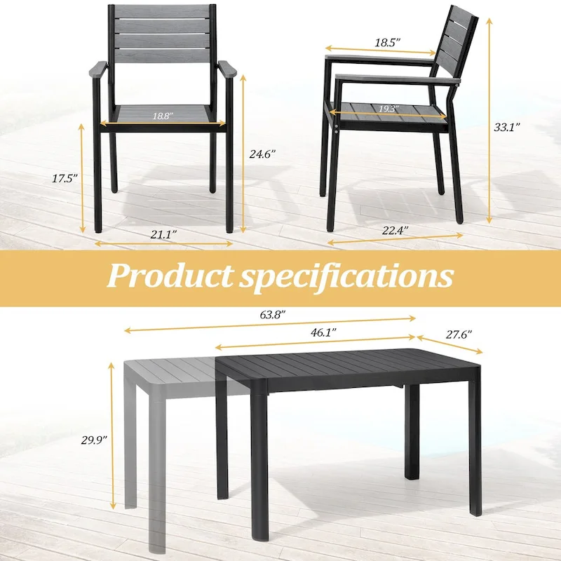 Outdoor 5/7-Piece Patio Aluminum Dining Set Stackable Chairs and Extendable Table