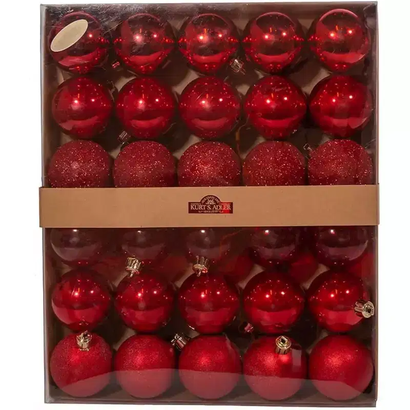 Kurt Adler Shatterproof Christmas Tree Ornaments, Multi-finished Red Balls, 2.5 (30-Count)