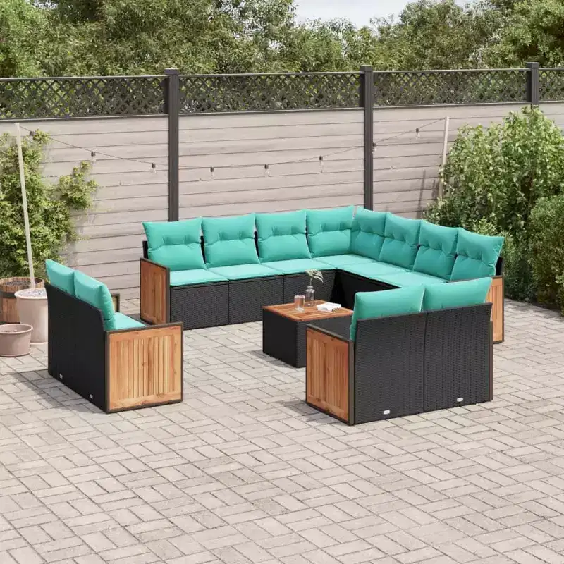 vidaXL 12 Piece Garden Sofa Set with Cushions Black Poly Rattan
