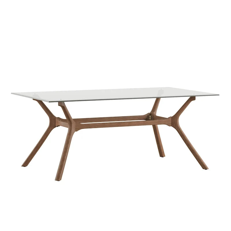 Dark Walnut / Glass / Smoke Glass Mid-Century Rectangular Dining Table with Tapered Legs – Seats 6