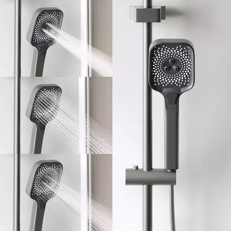 Famapy 7-Spray Mode Shower System Modern Matte Black Shower Fixture Adjustable Rod Silicone Nozzle Rainfall 3-Mode Handheld+2-Mode Jet+Rainfall