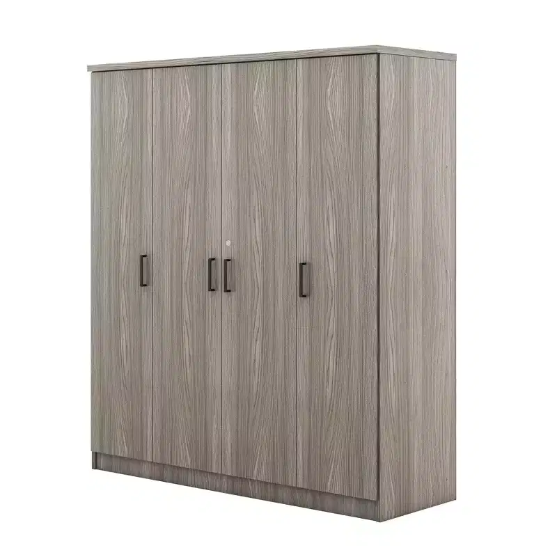Armoire-penderie en bois à 4 portes avec tringle, 1 tiroir et étagères de rangement