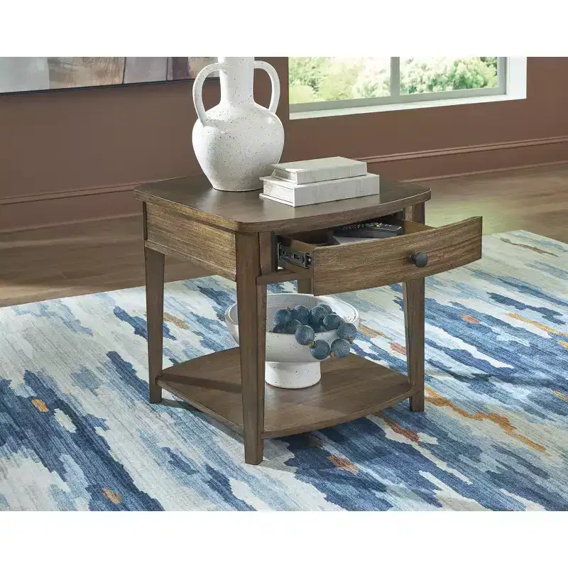 Signature Design by Ashley Burkbyer Rectangular End Table with Drawer and Lower Shelf, Brown Finish