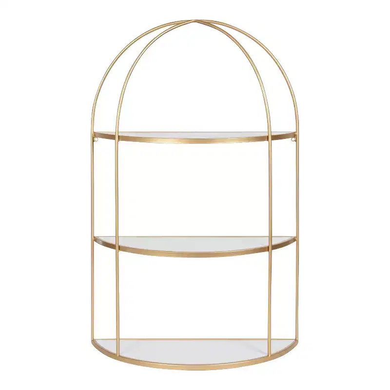 21" x 32" Freade Tiered Decorative Wall Shelf White/Gold - Kate & Laurel All Things Decor: Modern Metal Floating Shelf with Open Storage