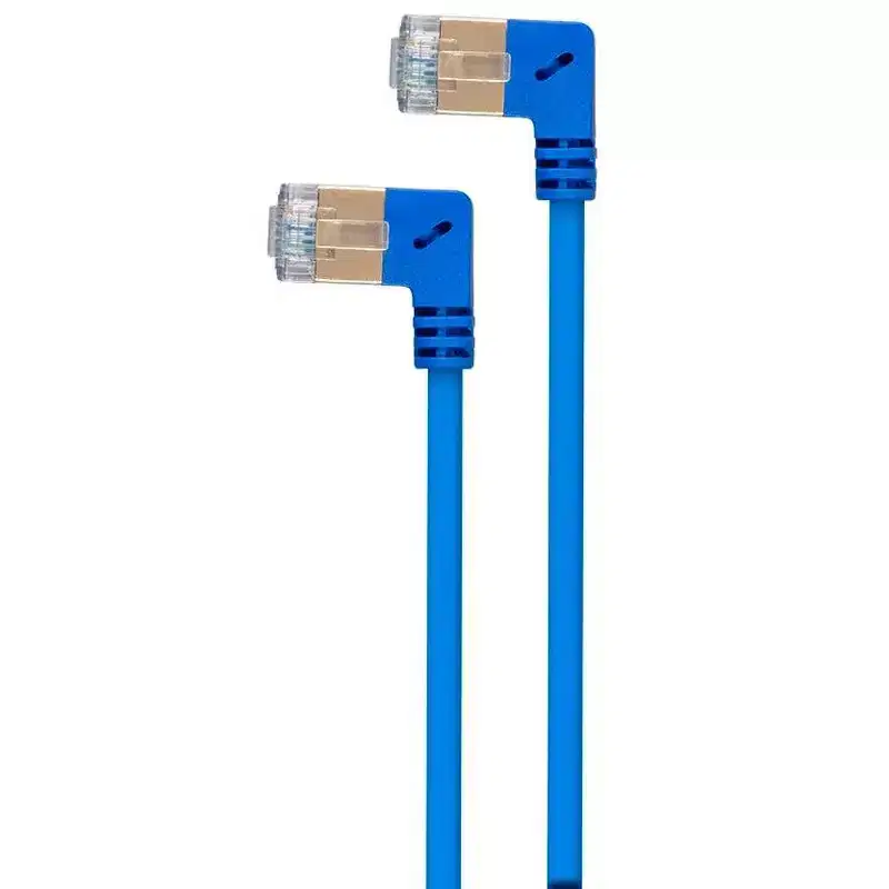 Monoprice SlimRun Cat6A Ethernet Network Cable/Cord - Blue - 3 Feet | 90 Degree Angled, 36AWG, S/STP
