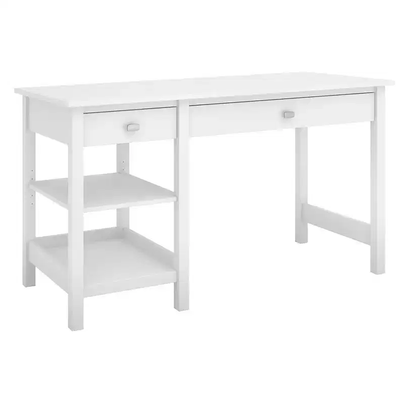 Broadview Computer Desk with Shelves Pure White - Bush Furniture: MDF Laminate, Adult Assembly Required