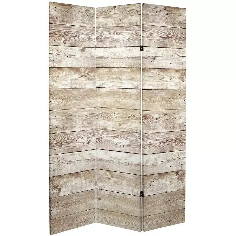 6" Double Sided Pale Wood Pattern Canvas Room Divider Brown - Oriental Furniture: Spruce Frame, Adjustable Partition